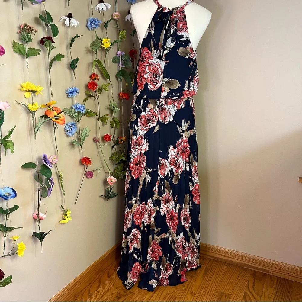 Bisou Bisou Navy Floral Maxi with tie on back